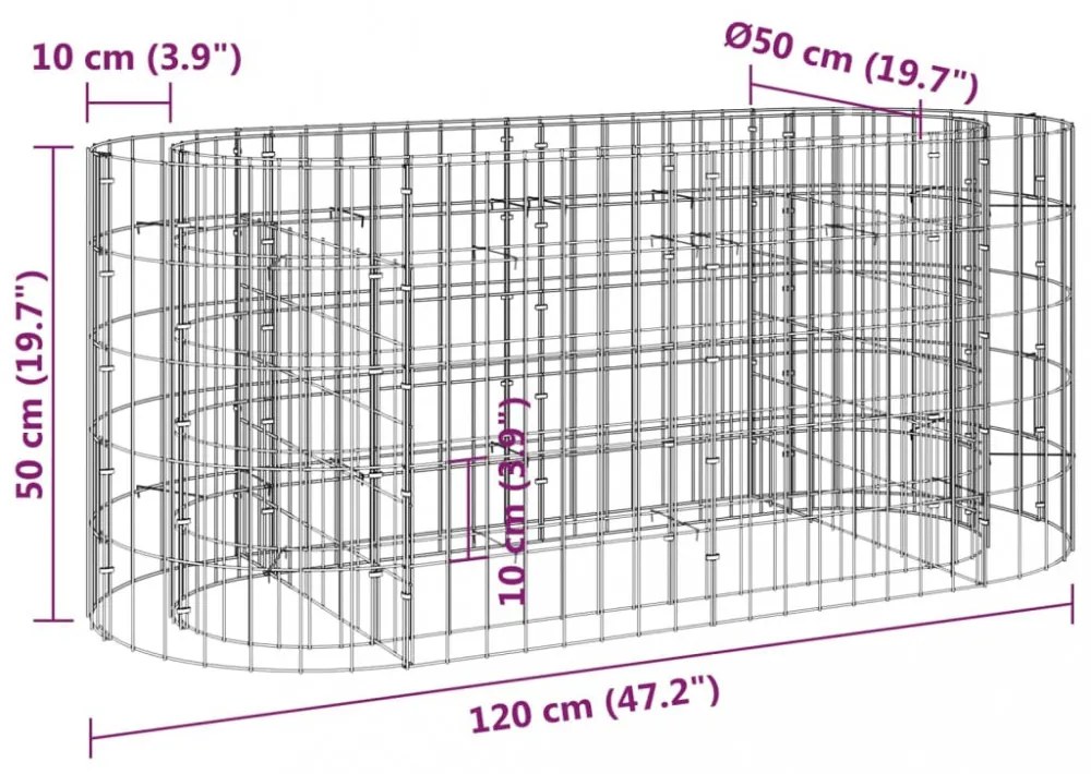 horganyzott vas gabion magaságyás 120 x 50 x 50 cm