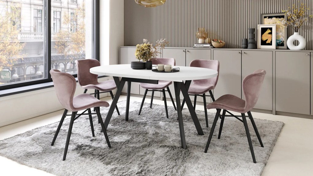 Mazzoni ALMO Fehér Matt/fekete lábak - BŐVÍTHETŐ KEREK ASZTAL Y ALAKÚ LÁBAKKAL LOFT/IPARI STÍLUSÚ NAPPALIBA/ÉTKEZŐBE