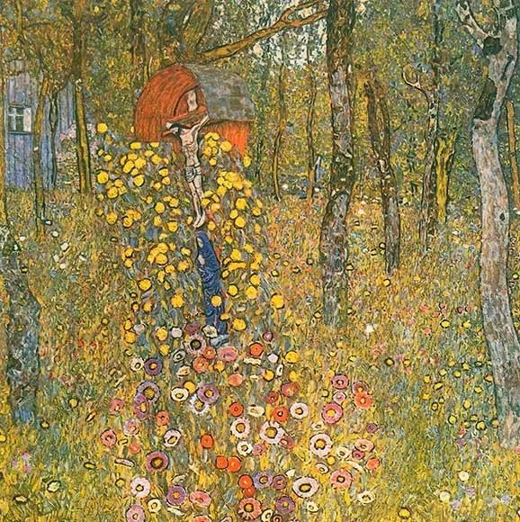Gustav Klimt - Falusi kert feszülettel üvegkép, falikép