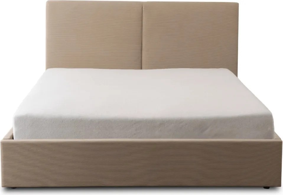 Ágy 160x200 cm méretben, ágyneműtartóval, bézs színben, kordbársony kárpittal MARSYLIA