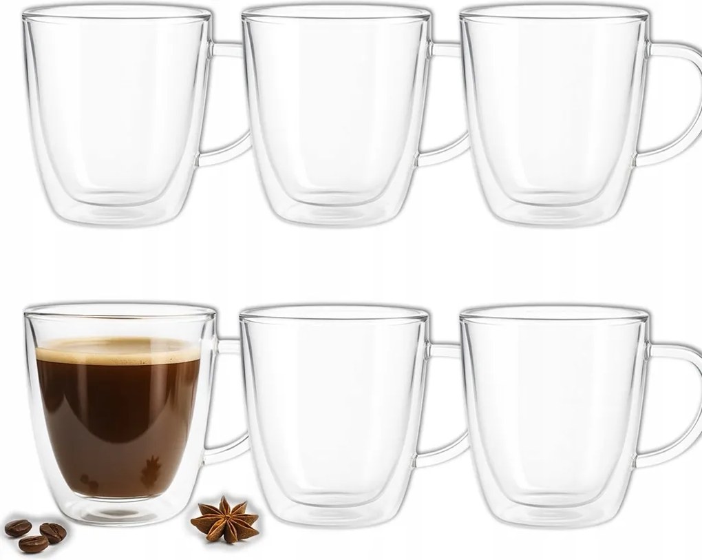 6x Extra Nagy 400ml 0,4l Termikus Pohár dupla teás kávé üveg