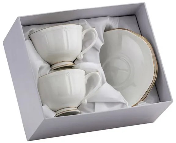 Elegáns fehér porcelán csésze aljjal - 200 ml - 2 személyes készlet arany szegéllyel