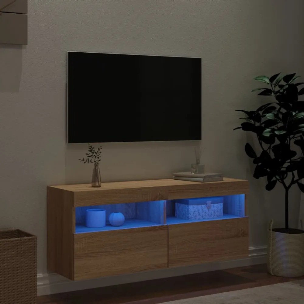 sonoma tölgy színű fali TV-szekrény LED-ekkel 100x30x40 cm