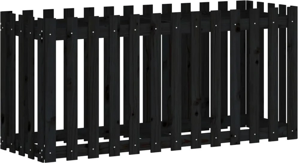 vidaXL fekete tömör fenyőfa kerti magaságyás kerítéssel 150x50x70 cm