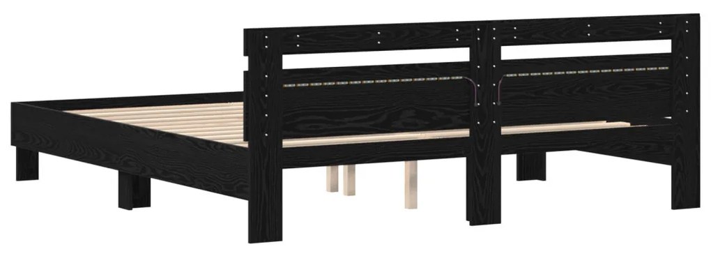 Ágykeret fejtámlával Musta tammi 200 x 200 cm Faanyag