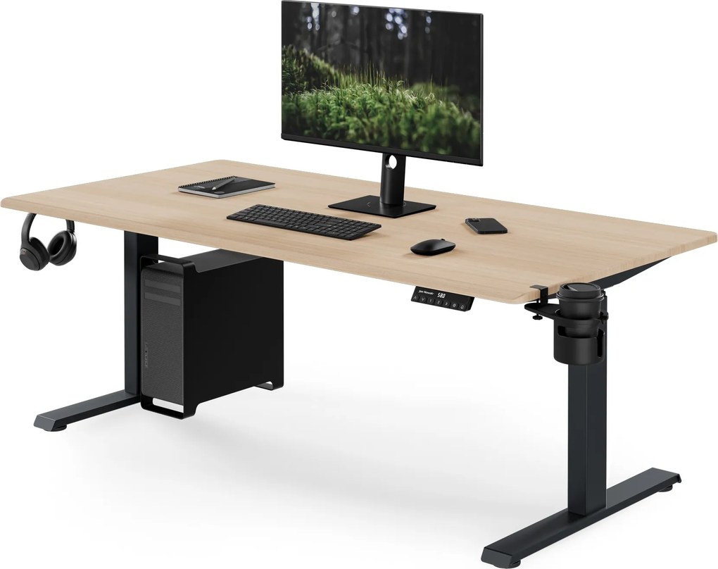 Elektromos íróasztal magasságállítással ergonomikus antracit/sonoma tölgy,1600x800 mm: ARIA
