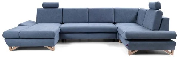 AVESTA kék, kihúzható U-alakú kárpitozott sarokülőgarnitúra tárolóhellyel