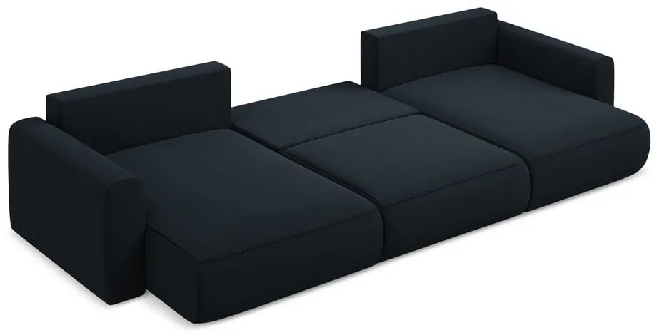 Sötétkék bársony kinyitható-tárolóhelyes (U alakú) sarokkanapé Kapua – Makamii