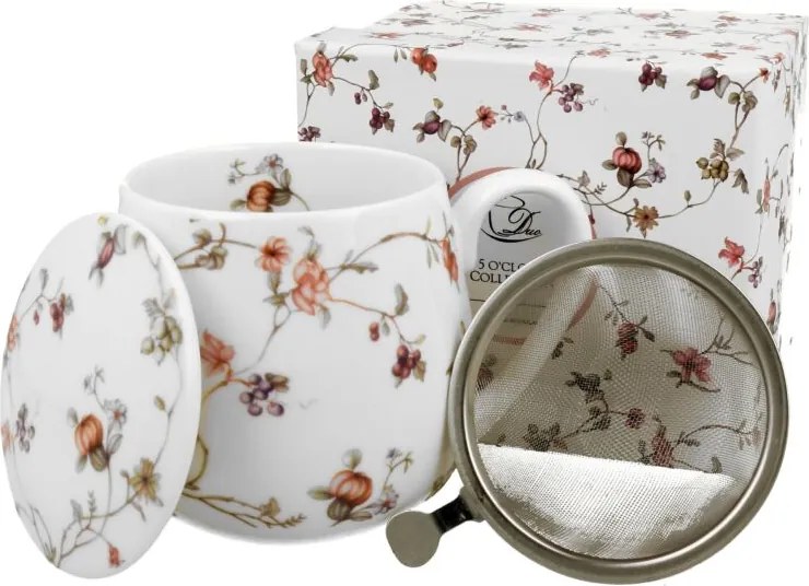 Porcelán teás bögre tetővel, fém szűrővel - 430 ml - Safa