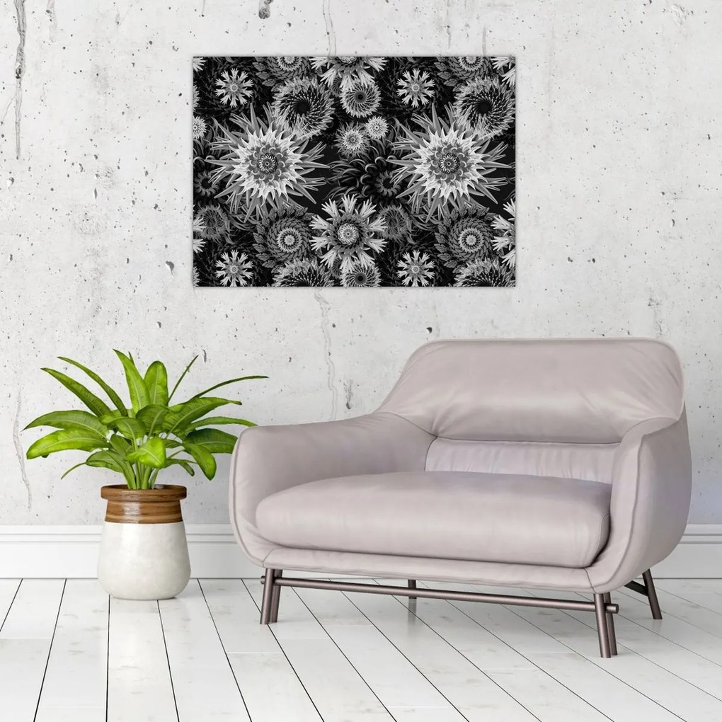 Üveg kép - Fekete és fehér gyűszűvirág (70x50 cm)