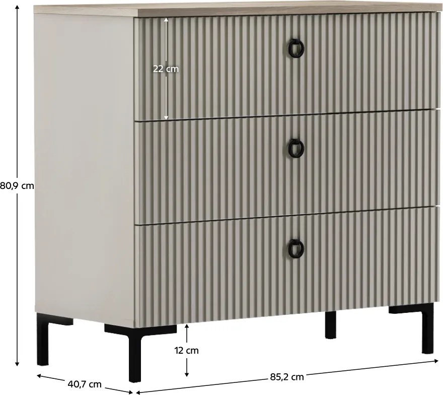 Komód, szürkésbarna Taupe/silverjack tölgy, DOMCA 3S