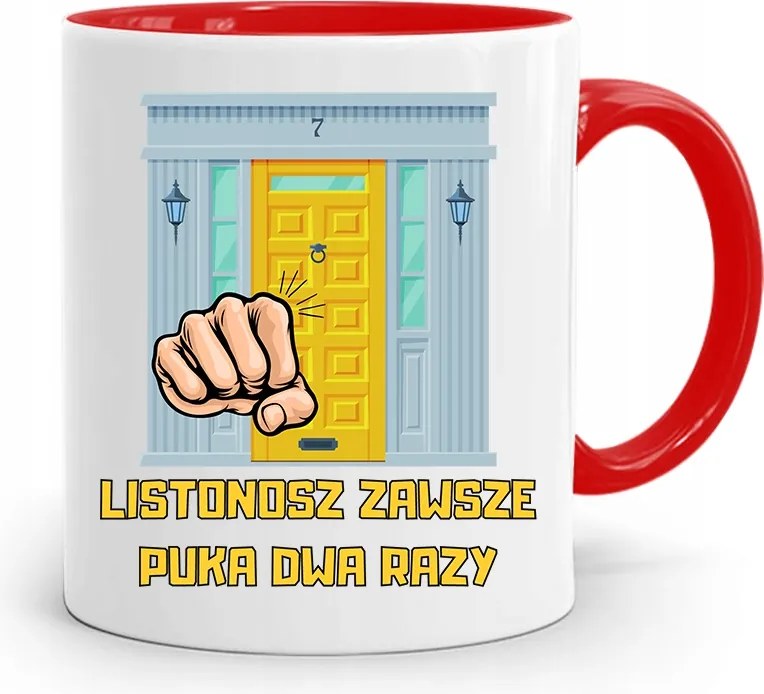 Piros Ajándék Bögre Postásnak Kopogtató Kettő nyomott mintával