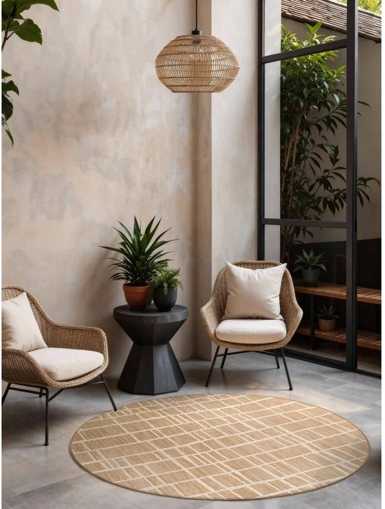 Krémszínű-natúr színű kerek kültéri-beltéri szőnyeg ø 160 cm Haringey Crouch – Ted Baker