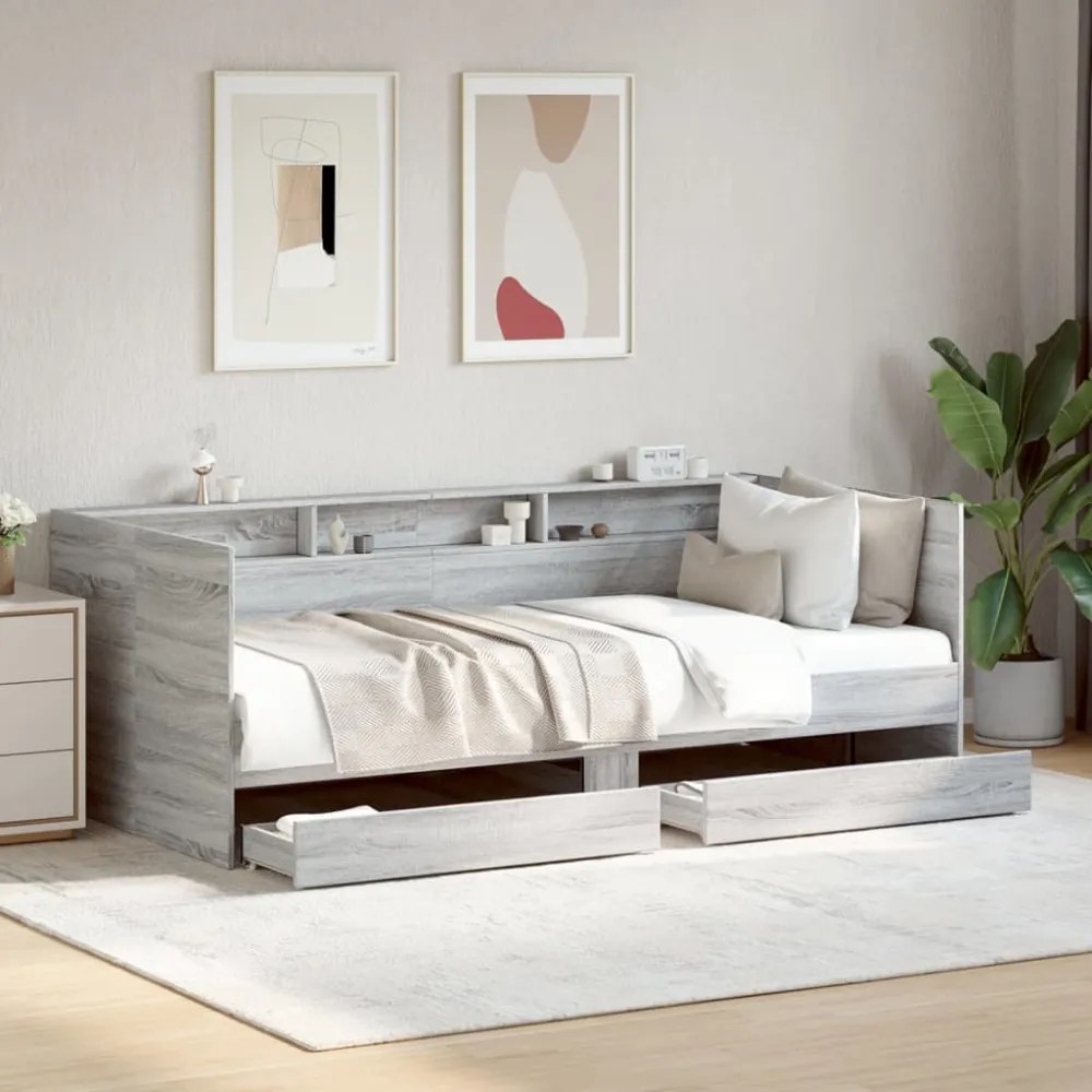 szürke sonoma kanapéágy fiókkal matrac nélkül 90x200 cm