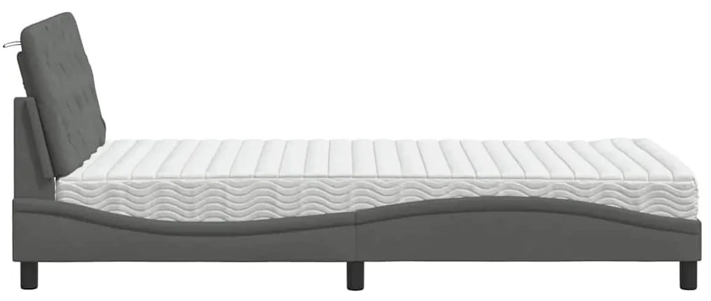 sötétszürke szövet ágy matraccal 100x200 cm