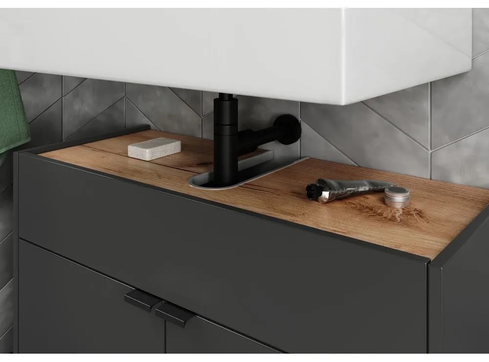 Antracitszürke mosdó alatti szekrény 80x60 cm Forano – Germania