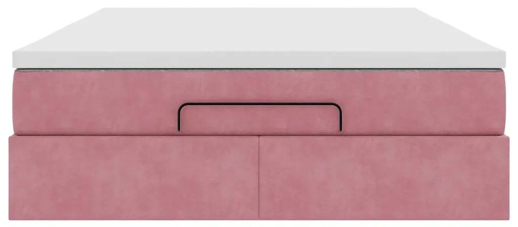 Ottomán ágykeret matraccal rózsaszín 140x190cm bársony