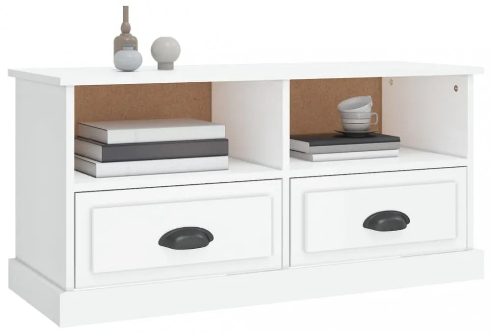 fehér magasfényű szerelt fa TV-szekrény 93x35,5x45 cm