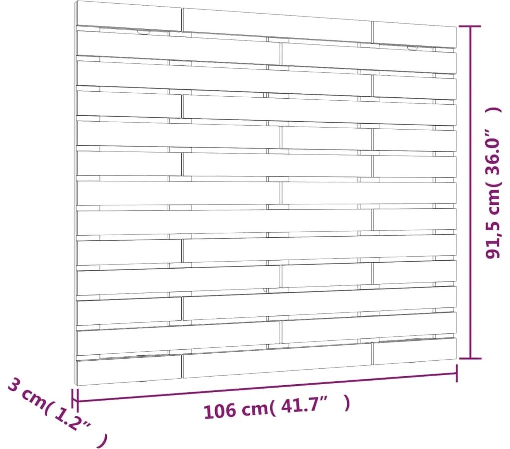 fekete tömör fenyőfa fali fejtámla 106 x 3 x 91,5 cm