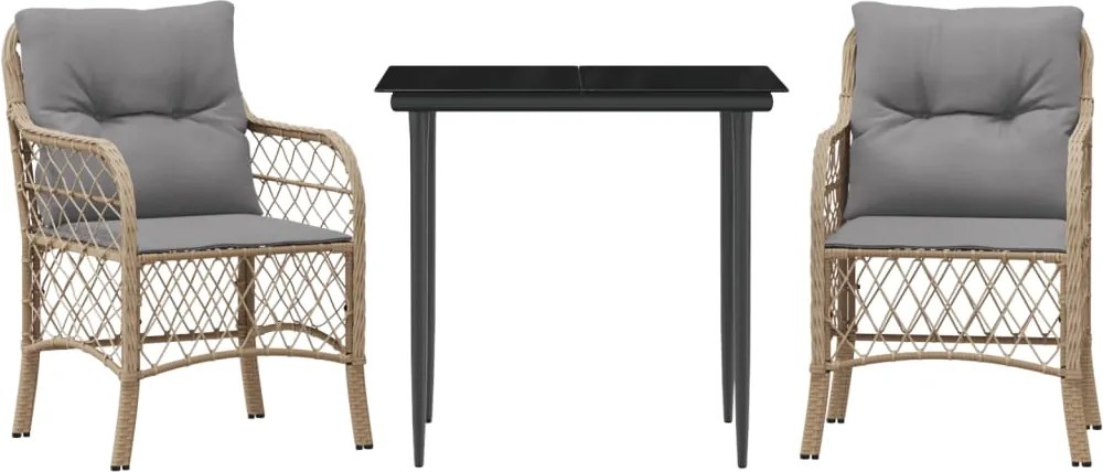 vidaXL 3 részes vegyes bézs polyrattan bisztrógarnitúra párnákkal