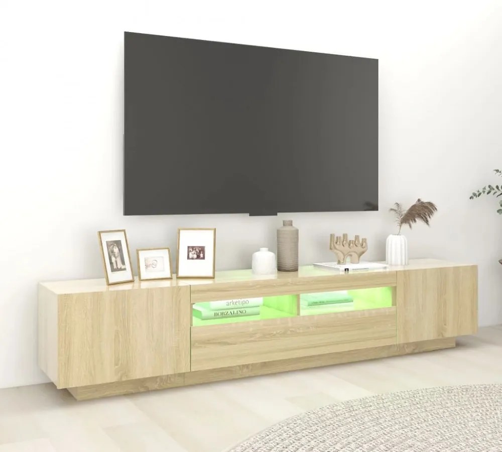 sonoma tölgy színű TV-szekrény LED-lámpákkal 200 x 35 x 40 cm