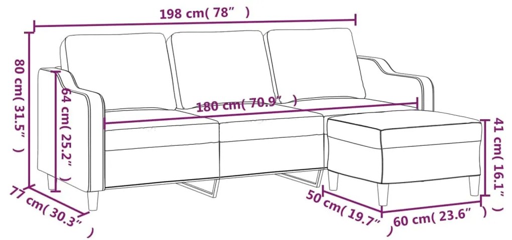 3 személyes világossárga szövet kanapé lábtartóval 180 cm