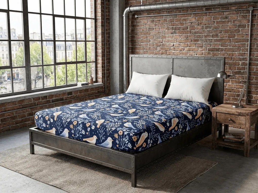 Mikroszálas lepedő DENIM BIRDS kék 180x200 cm