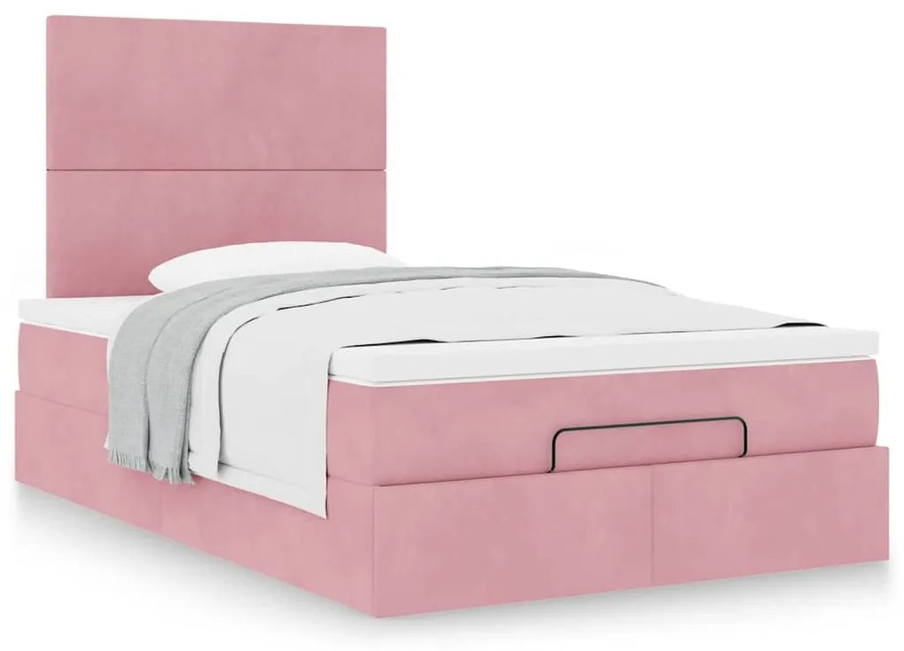 Ottomán ágykeret matracokkal rózsaszín 120x190cm bársony