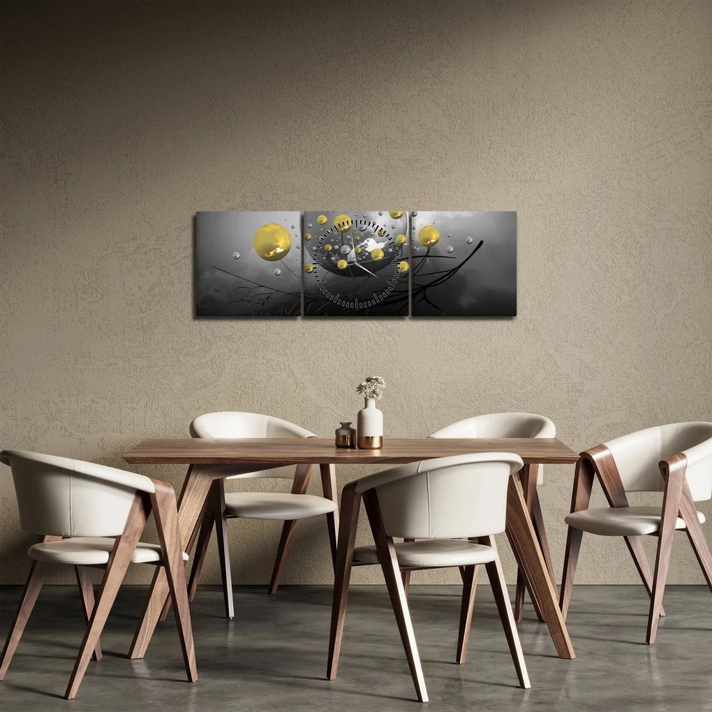 Arany absztrakt gömbök képe (órával) (90x30 cm)