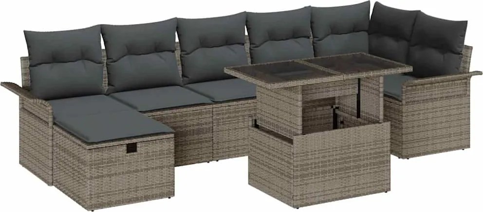 vidaXL Kerti Kanapé Szett párnával tárolóval 8 pcs Szürke Poli rattan