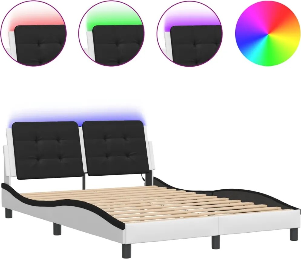 vidaXL fehér és fekete ágykeret LED-ekkel matrac nélkül Zadar 120 x 200 cm