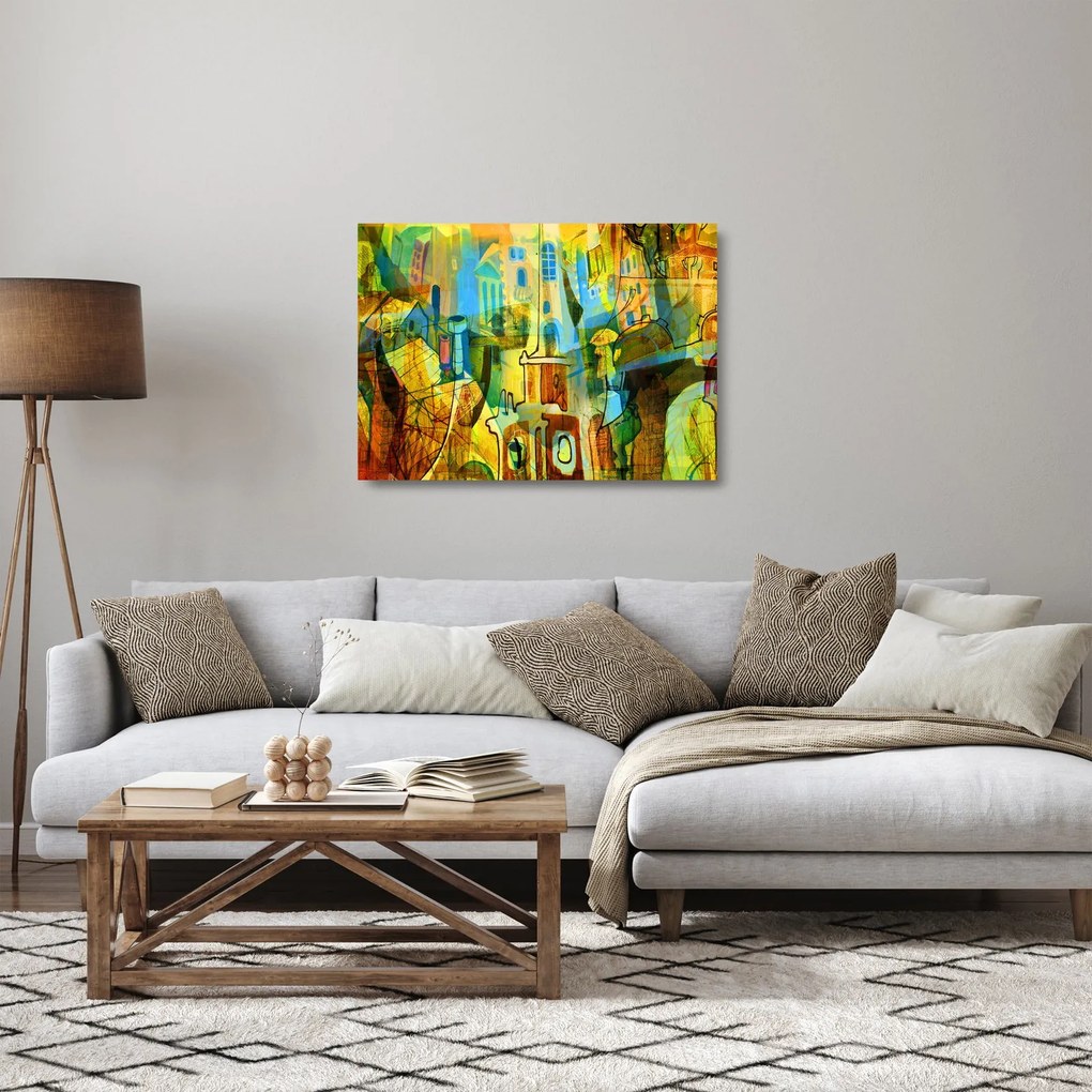 Kép - Építészet, kubista absztrakció (üvegen) (70x50 cm)