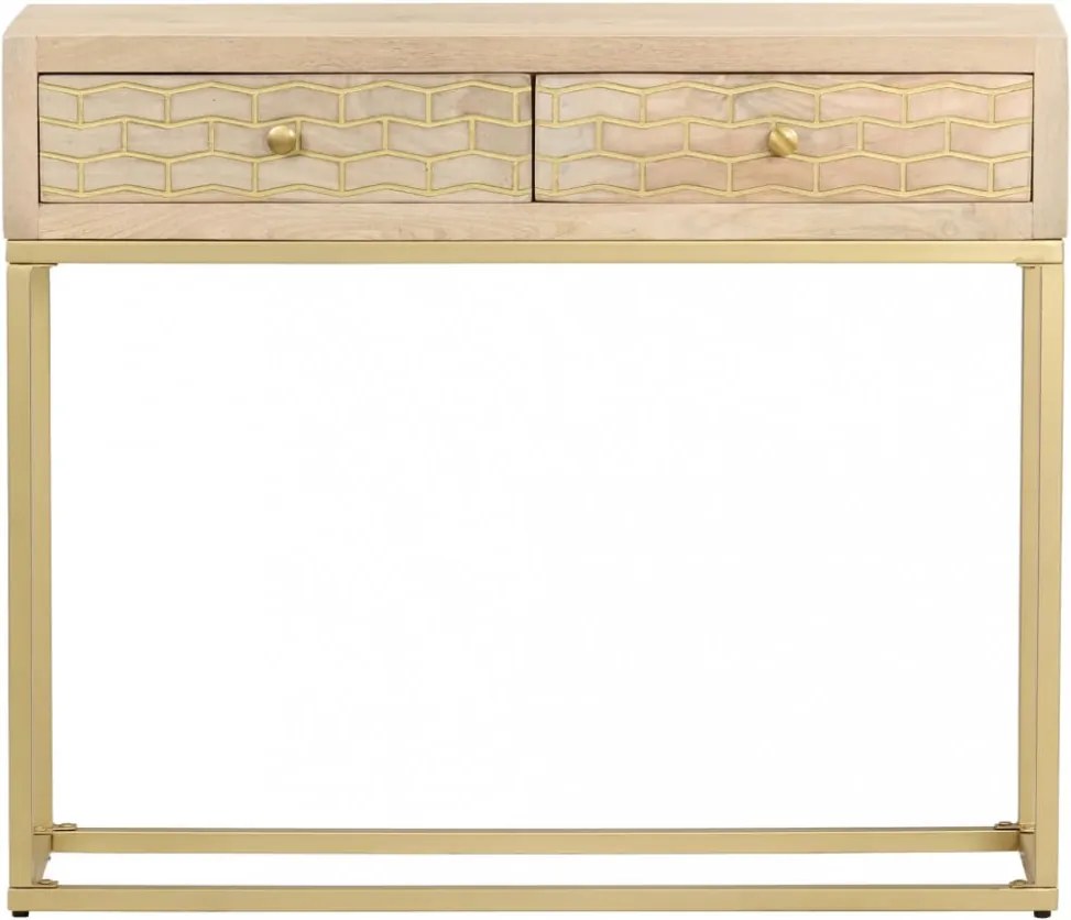 aranyszínű tömör mangófa tálalóasztal 90 x 30 x 75 cm