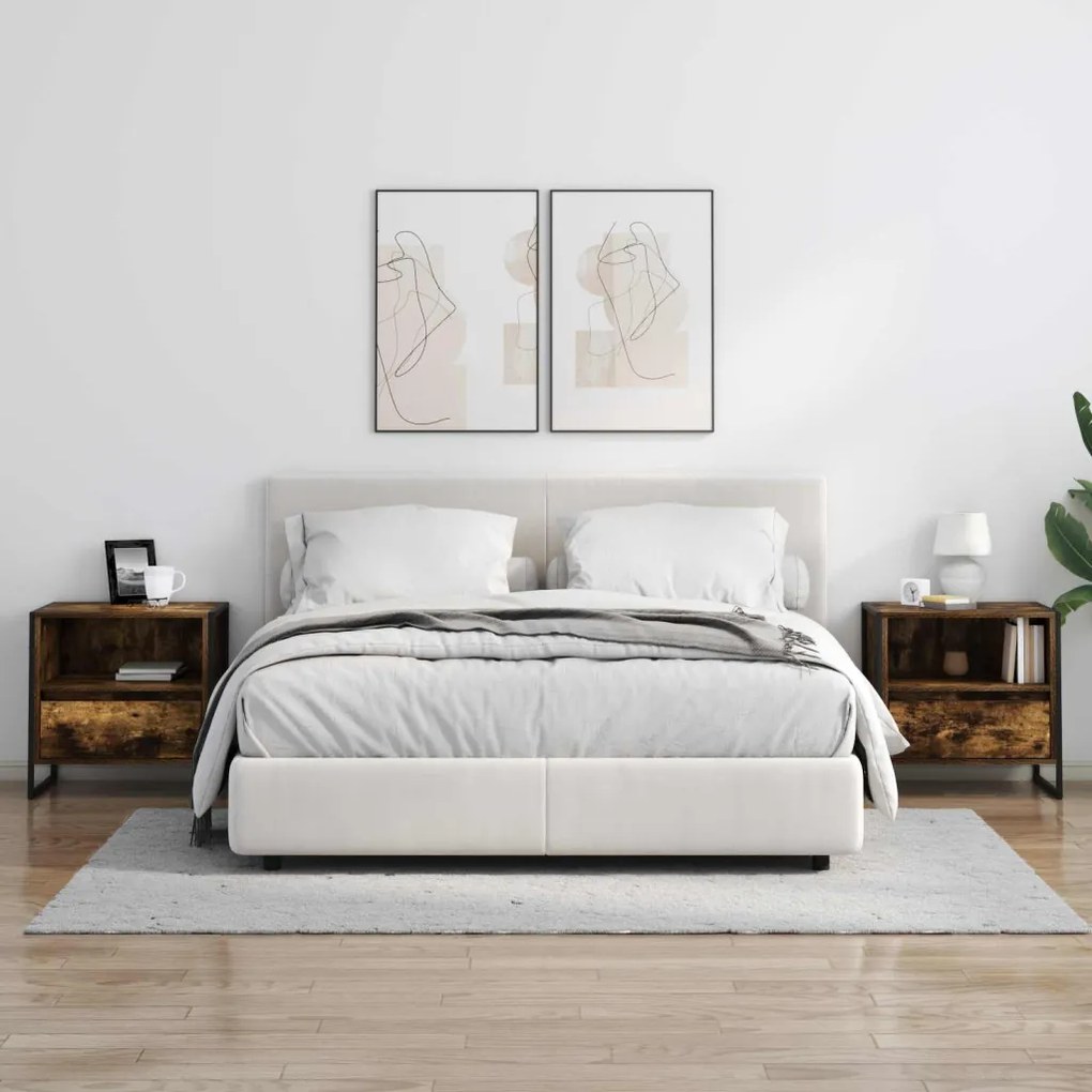 vidaXL Éjjeli asztal fiókkal Füstös tölgy 50 x 39,5 x 50 cm Faanyag