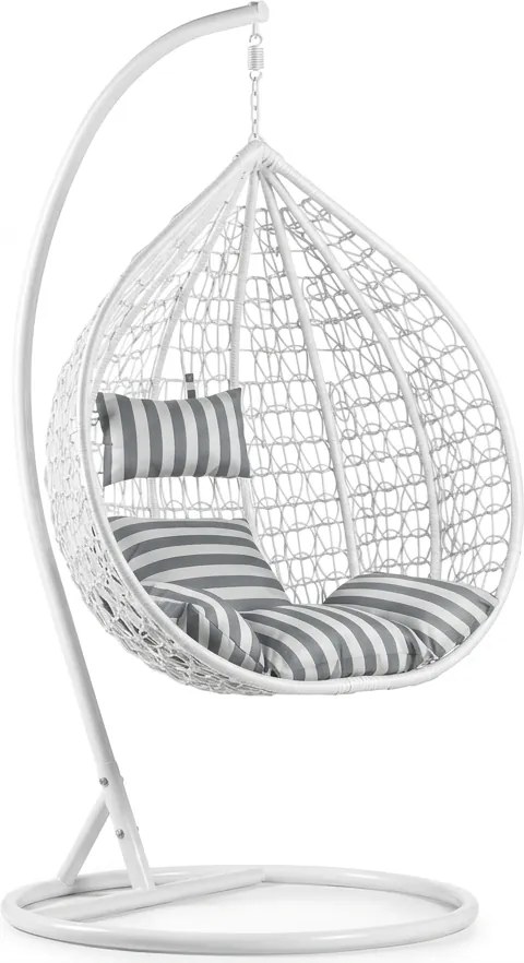 Fehér függőszék KOKON állvánnyal, fehér-szürke párna