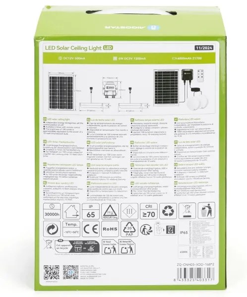 Aigostar - LED napelemes lámpa 2xLED/35W/12V 6000 mAh 6500K, átm. 16,8 cm