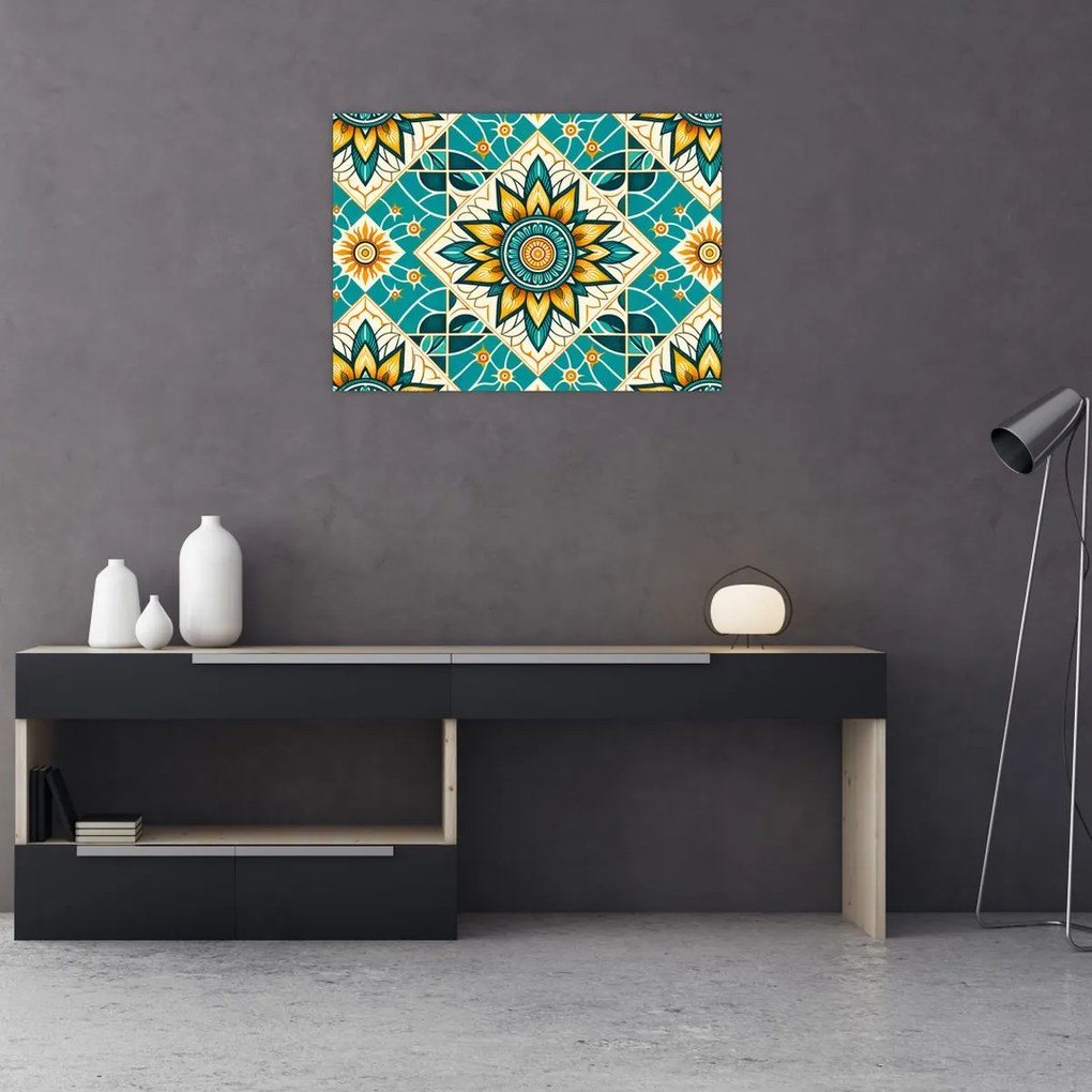 Üveg kép - Türkiz minta (70x50 cm)