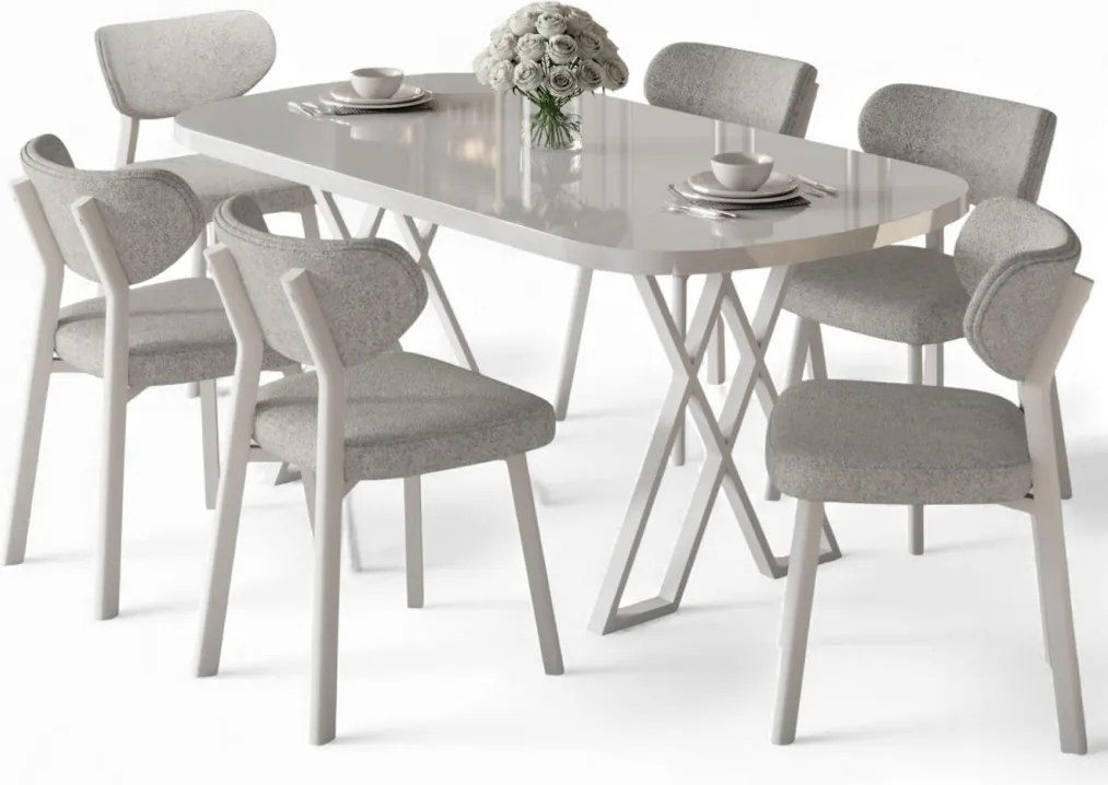 Axton étkezőgarnitúra, fehér-szürke, 168 cm – TR240CHR2713