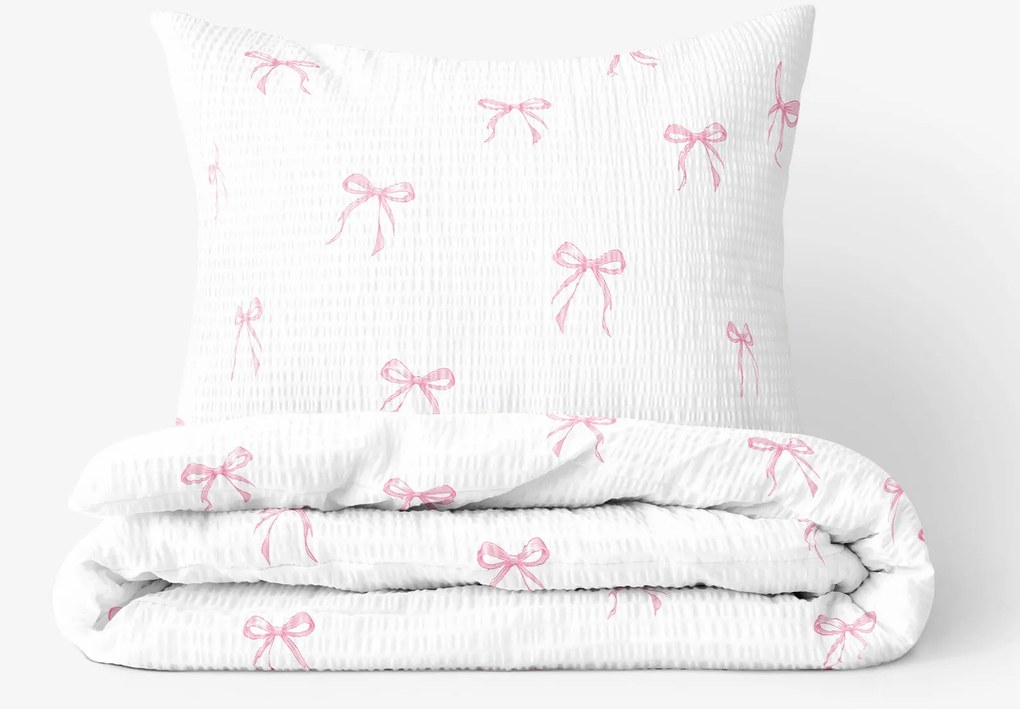 Goldea krepp ágyneműhuzat - rózsaszín masnik 150 x 200 és 50 x 60 cm