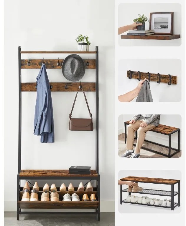 Előszobafal TAYLOR cipősszekrénnyel 180x85 cm, rusztikus barna