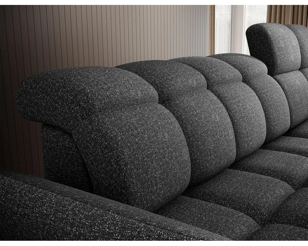 Sötétszürke bársony kinyitható-tárolóhelyes sarokkanapé (jobb oldali-heverő résszel) Beneth – ELTAP