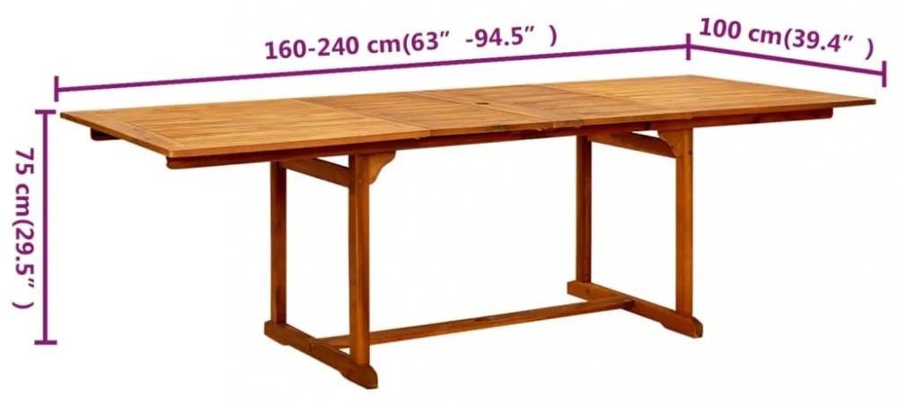 tömör akácfa kerti étkezőasztal (150-200) x 100 x 75 cm