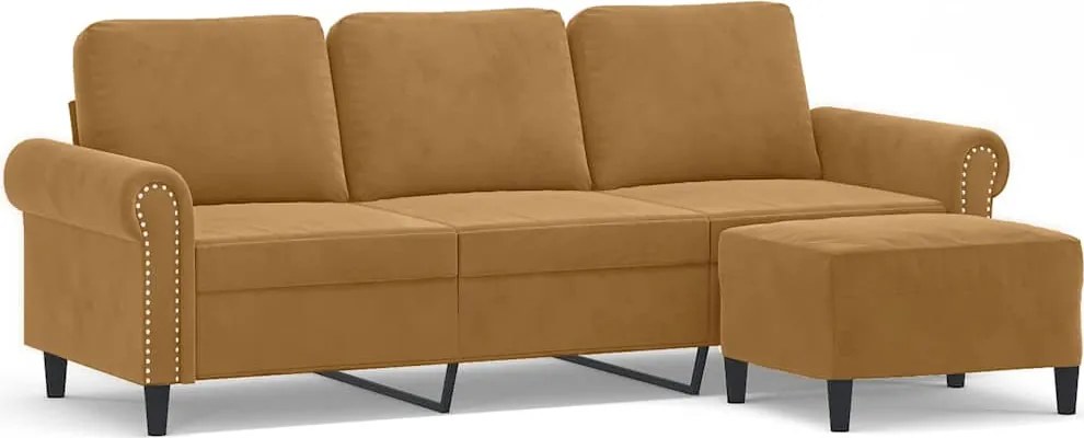 vidaXL 3 személyes barna bársonykanapé lábtartóval 180 cm