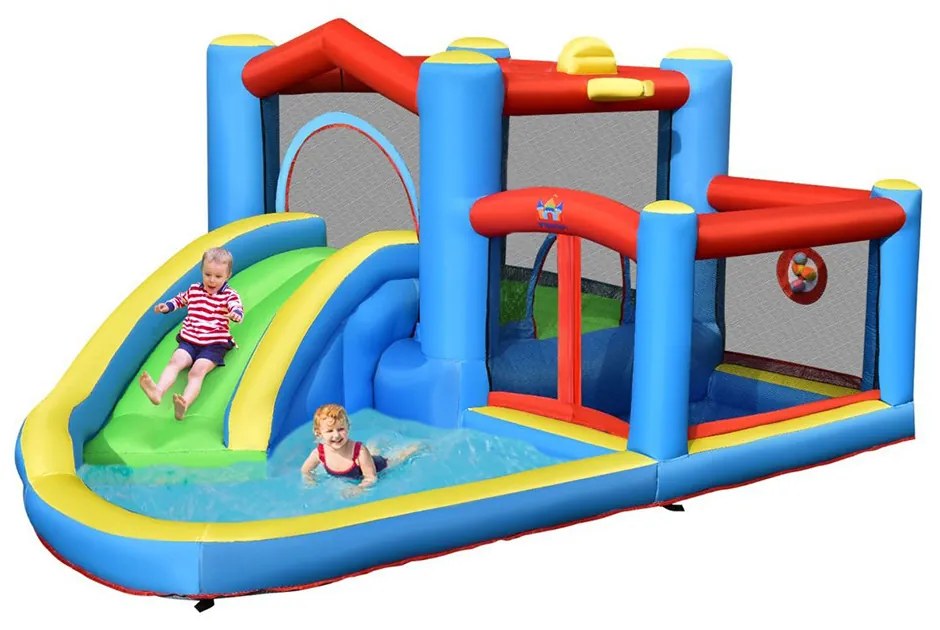 Felfújható vízipark csúszdával, trambulinnal, medencével