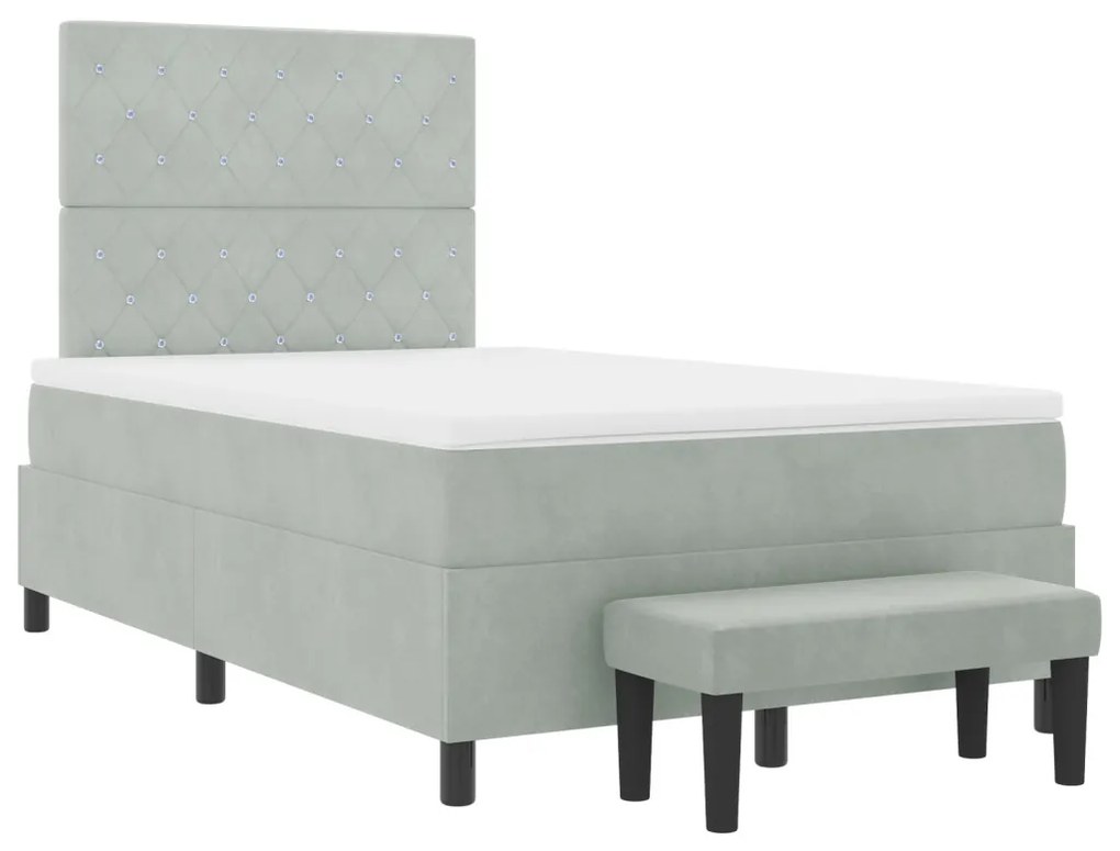 Box Spring Ágy Matraccal és Padjal Világosszürke 120x190 cm Bársony