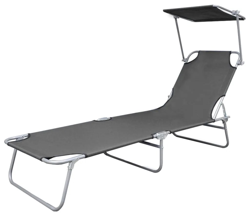 vidaXL szürke összecsukható acél napozóágy napellenzővel