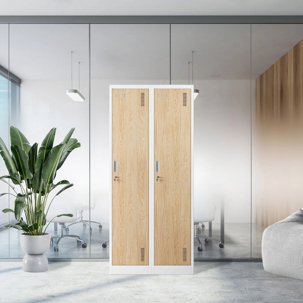 Pléh öltözőszekrény talpazaton, négymodulos, polcokkal, KACPER II, 800 x 1800 x 500 mm, Eco Design: fehér/ sonoma tölgy