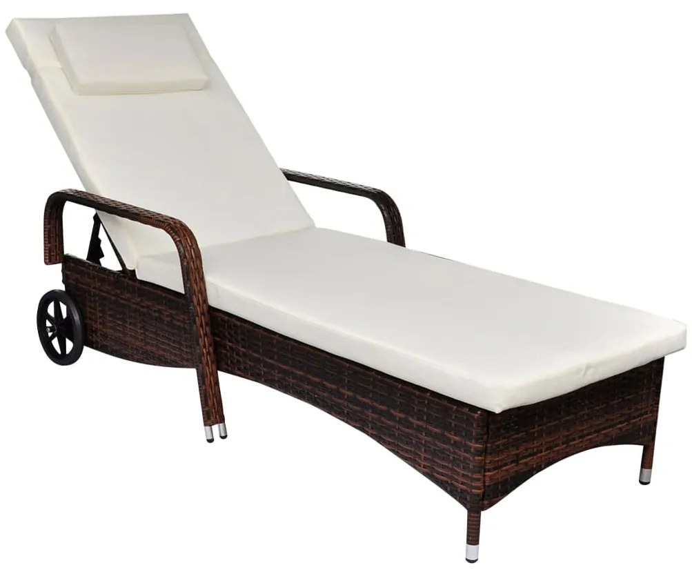 vidaXL barna polyrattan napozóágy kerekekkel