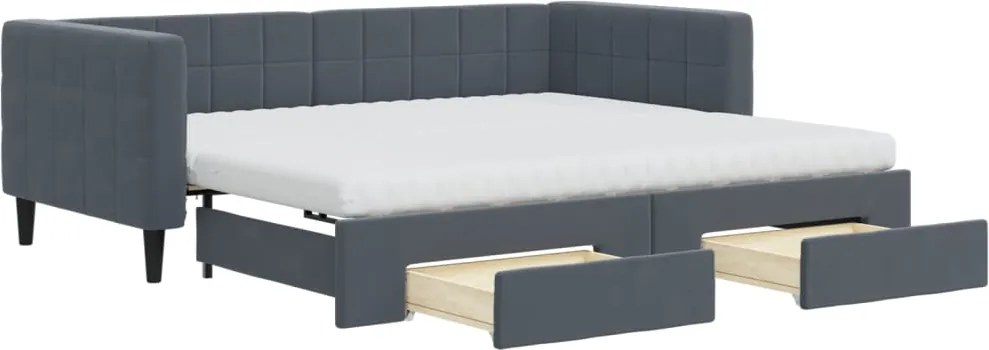 vidaXL sötétszürke kihúzható bársony heverő fiókkal 90 x 190 cm