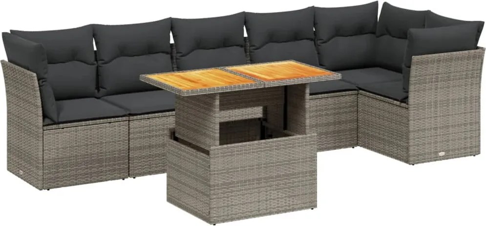 vidaXL 7 részes szürke polyrattan kerti ülőgarnitúra párnákkal